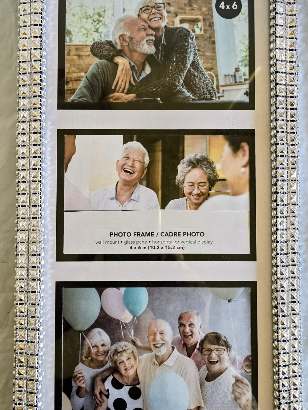 Beaded Silver 4x6 Multi-Photo Frame New 15x8 Inch Handmade